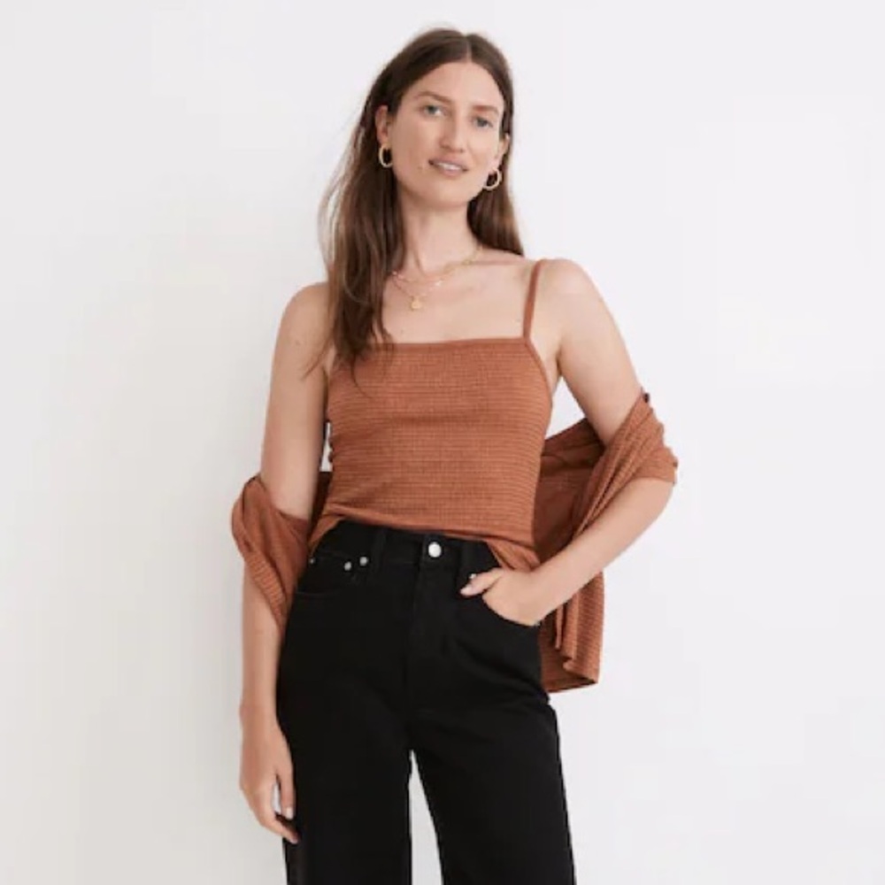 Madewell Knit Textured Square-Neck Crop Tank Top